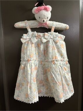 Haute Hippie Style Floral Baby Girl Dress with Bodysuit Liner Cottage Chic NEW